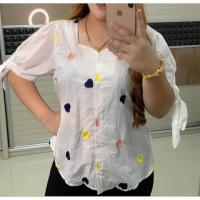 ราคา เสื้อแฟชั่นสีขาว แต่งโบว์ผูกแขน งานปักหัวใจ (5545379084)