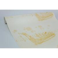 ราคา วอลเปเปอร์ลายไทย วอลเปเปอร์ลายเรือสุพรรณหงส์ สีทองพื้นขาว กว้าง 0.53 x ยาว 10 เมตร (4443425709)