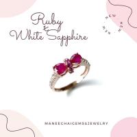 ราคา แหวนเงินแท้ 925 แหวนฝังพลอยทับทิมพม่า ด้านข้างฝัง White Sapphire (12201616643)