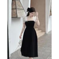 ราคา [LISA] A1005 ชุดเดรสกระโปรงยาวคอเหลี่ยมแขนสั้นซีทรูลายดอกไม้ผ้ากำมะหยี่ดีเทลแต่งเข็มกลัดโบว์ ใส่ออกงาน ดินเนอร์ คาเฟ่ (44150615533)