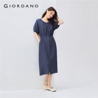 ราคา GIORDANO WOMEN Pleated crewneck tie waist raglan sleeve dress 05465335 (24892616191)