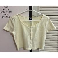 ราคา ส่งต่อ‼️เสื้อครอป แบรนด์ GAP แท้% เสื้อครอปสีเหลืองพาสเทลที่ถูกต้อง เสื้อครอปผ้าร่อง ขนาดตามภาพ ~ (มือ2 สภาพดี✨) (25691485443)