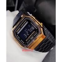 ราคา Casio Standard นาฬิกาข้อมือ unisex สายสแตนเลส A168WEGB-1 รุ่น A168WEGB-1B - สีดำ/ทอง (21817524886)