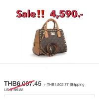 ราคา ของแท้100% Michael Kors Sandrine Stud MK Signature Brown Acorn Small Satchel Crossbody Bag (3251144591)