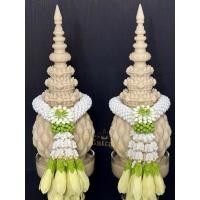 ราคา พุ่มเทียนขี้ผึ้ง พร้อมพานแก้ว พวงมาลัยสำหรับบูชา ตกแต่งห้องพระ (25494932510)