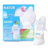 ราคา **ฟรี ขวดนม + ถุงเก็บน้ำนม 10 ถุง + อะไหล่สำรอง ** Natur breast pump เนเจอร์ ชุดปั๊มนม แบบโยก (1203984050)