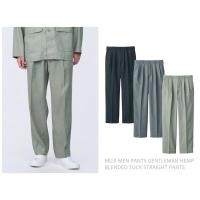 ราคา MUJI กางเกงขายาว ทรงขากว้าง MEN PANTS GENTLEMAN HEMP BLENDED TUCK STRAIGHT PANTS (B3504) (25586794870)