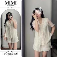 ราคา เสื้อผ้าผู้หญิงสุดหรู ชุดเซ็ท ชุดอยู่บ้านผู้หญิงปกบัว ลูกไม้ดอกไม้สีขาว 2 ชั้น พร้อมกางเกงผ้าไหมระบาย HCOM25608 -MIMI (50056118678)