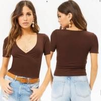 ราคา เสื้อครอปผ้ายืด เสื้อครอปคอปาด Forever21 (3735977881)