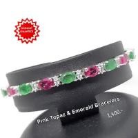 ราคา สร้อยข้อมือ พิงค์โทพาส Pink Topaz & มรกต Emerald พลอยแท้ เจียรไนรูปไข่ ขนาด 4×6 มม.ตัวเรือนเงิน 925 ชุบทองคำขาว แบบรูด (9457910145)