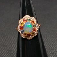 ราคา แหวน โอปอล Opal พลอยแท้ ล้อม มัลติซัฟฟราย Multi Sapphire พลอยแท้ ขนาด 7×9 มม ตัวเรือนเงิน 925 ชุบพิงค์โกลด์ ขนาด 54 (8858109428)