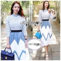 ราคา Dress ผ้าลูกไม้+กระโปรงอัดพลีทอย่างดี งานป้าย Lady Ribbon (1681241086)