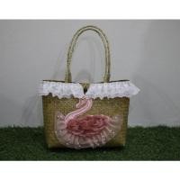 ราคา กระเป๋าสานแฟชั่น แต่งระบายลูกไม้ ขนาด 12*12 นิ้ว (6879402227)