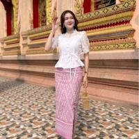 ราคา เสื้อลูกไม้ขาวเสื้อลูกไม้ฝรั่งเศสอัดกาว เสื้อลูกไม้แขน ซิปหลังเชือกผูกเอว️ (40314111577)