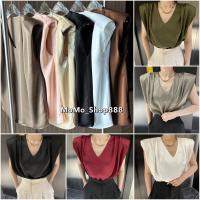 ราคา พร้อมส่งเสื้อคอวีผ้าซาตินเสริมไหล่ให้ลุคเรียบหรู (29551157370)
