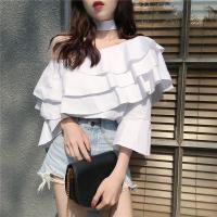 ราคา **พร้อมส่ง** เสื้อปาดไหล่สีขาว แถมโชคเกอร์สีขาวเข้่าชุด (1291362776)