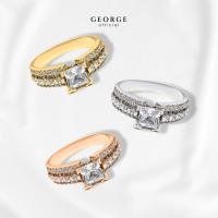 ราคา แหวนเพชรชูสี่เหลี่ยม แหวนเงินแท้ S925 เพชรสวิต (CZ) เหลี่ยม H&A ชุบทองคำขาว / ทองคำ 18K /โรสโกลด์ GR002CZ GEORGE Jewelry (26600952090)