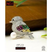 ราคา เข็มกลัดเงินแท้ งานฝังเพชร พลอย ตัวเรือนเงินแท้ มีใบรับประกัน (41623635461)