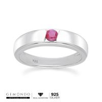 ราคา Gemondo แหวนเงินแท้ 925 ชุบโรเดียม ประดับทับทิม ขนาด 3.5 มม. ดีไซน์ทรงปลอกมีดขอบพ่นทราย (22949274062)
