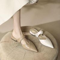 ราคา รองเท้าแตะครึ่งสำหรับผู้หญิงหนังแท้สไตล์ยุโรปและอเมริกาหัวแหลมรองเท้าแตะสี 2023 ล่อส้นแบนส้นเตี้ยร้ (22664613168)