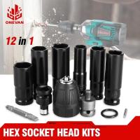 ราคา ONEVAN 12PCS Metal Sleeve Kit Electric Wrench Screwdriver Hex Socket Head Set for Impact Wrench Dri (55102298522)