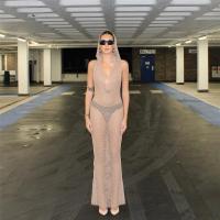 ราคา พร้อมส่งในไทย เดรสยาว ตาข่าย โชว์หลัง มีฮู้ด สีกากี (42803084399)