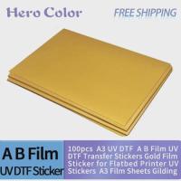 ราคา 100pcs A3 UV DTF A B Film UV DTF Transfer Stickers Gold Film Sticker for Flatbed Printer UV Sticker (53256125875)