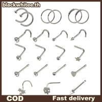 ราคา เซ็ตเครื่องประดับจมูกและหู 21 ชิ้น รวม hoop, ring, bar pin และ studs แบบคริสตัล สำหรับการตกแต่งการเจาะใหม่ๆ (48955936878)