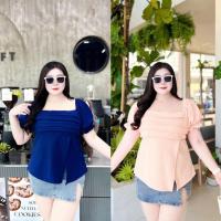 ราคา เสื้อสาวอวบอ้วนอก52 แต่งจีบอก ผ้าวูลเวฟแต่งไขว้ชายเสื้อด้านหน้าใส่แมทช์งานบุญงานบวชงานแต่่ง (27564917816)