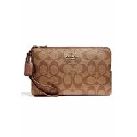 ราคา (ผ่อน0%) กระเป๋าคล้องมือสองซิป COACH F16109 DOUBLE ZIP WALLET IN SIGNATURE COATED CANVAS (IME74) (11346388685)