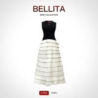 ราคา C753 BELLITA เดรสยาวสีขาวระบายชั้นเสื้อดำแขนกุด ระบายชั้นอกปัก ชุดขาวดำเดรสยาว (50350154180)