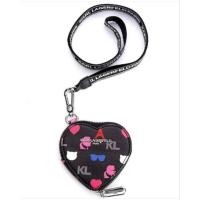 ราคา กระเป๋าใส่เหรียญ คล้องคอ Karl Lagerfeld Heart Coin Purse Lanyard Pouch Black Multi-Color Faux Leather NWT (22486285716)