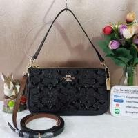 ราคา COACH F56518 TOP HANDLE POUCH IN SIGNATURE DEBOSSED PATENT LEATHER COLOR : IMITATION GOLD/BLACK/BLACK (1272048329)