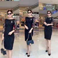 ราคา เดรสลูกไม้คอปาด ชุดดำ เดรสสีดำ ชุดไทยจิตรลดา ชุดดำสุภาพ ชุดดำแฟชั่น ชุดผ้าไหมสีดำ (13779623585)