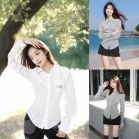 ราคา เสื้อเชิ้ตแขนยาวรัดรูป ทรงสวยคอปก กระดุมหน้า ดีไซน์แฟชั่นผู้หญิงใหม่ล่าสุด ใส่สบาย (29761051917)