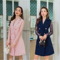 ราคา เดรสสูทแต่งแขนผ้าลูกไม้ เดรสออกงานสีชมพู เดรสออกงานสีกรม (20930261597)