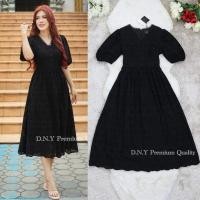 ราคา เดรสดำออกงาน!!! M-6XL Maxi Dress เดรสสีดำผ้าฉลุลายแขนพอง งานป้าย DNY (26951538589)
