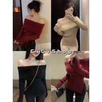ราคา Cicishop(Z29801)เสื้อเเขนยาวไหมพรม ปาดไหล่ ดีเทลแต่งขนมิ้ง แหวกข้าง สไตล์ฝรั่งเศษ (24008647802)
