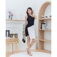 ราคา เดรสทูโทน เปิดไหล่ สีขาวดำ (23756697068)