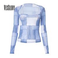 ราคา VesGlory ผู้หญิง Crop Top แฟชั่น Contrast สีแขนยาว Squre คอ Slim Fit เสื้อยืด (22276056268)