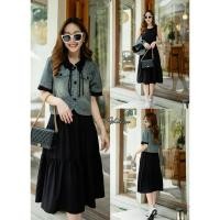 ราคา Cotton Sleeveless Maxi Dress&Jeans Rim Pearl Floral Shirt Set (27860756232)
