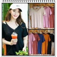 ราคา เสื้อยืดคอวีแขนสั้น เว้าไหล่ ผ้าเรย่อน รอบอก 34-38 ยาว 23 นิ้ว (1145168818)