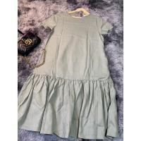 ราคา เดรสยาวสีเขียวหม่นผ้าป่าน (5588118394)