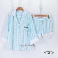 ราคา Secret10: Secret Treasures blue striped sleepwear ชุดนอนผ้าโพลีเอสเตอร์เนื้อดี ผ้าไม่หนา เนื้อลื่นๆใส่สบาย สีหวานน่ารัก (8327376576)