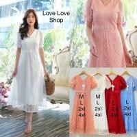 ราคา เดรสลูกไม้ออกงาน M-4XL Maxi Dress เดรสลูกไม้ขาวผ้าปักลายสวยหรู งานป้าย Love love (26653095934)
