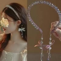 ราคา Kiss Jewelry Transparent Rhinestone Luxury Headbands Headwear for Women Korean Fashion Kpop Bow Tassel Hair Hoop Accesso (29926636901)