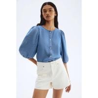 ราคา H&M(เอชแอนด์เอ็ม) เสื้อเบลาส์เดนิมแขนบอลลูน ผู้หญิง 1299376 (42107288287)