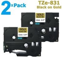 ราคา [สต็อกประเทศไทย]2 Pack 12mm Tze-831 Black on Gold Label Tape for Brother PTouch 8M Length TZe831 Tze 831 Compatible with (6177915468)