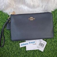 ราคา New!! คล้องมือ L 2ซิป Coach มือหนึ่งของแท้Coach F87587 Large Double Corners Zip Wristlet สีมิดไนท์ (22940258120)