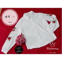 ราคา Sale เสื้อเชิ้ตสีขาว แขนยาว ปักลายดอกกุหลาบ สวยเนียบดูเก๋ (2755608319)
